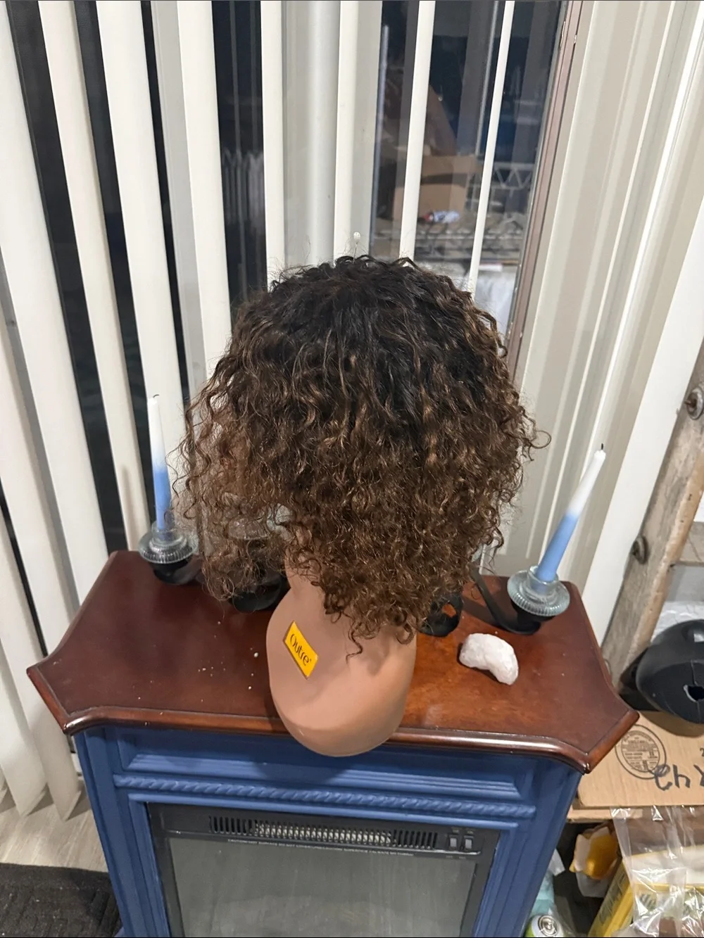 Human Hair Short Curly Bob Wig in Dark Brown